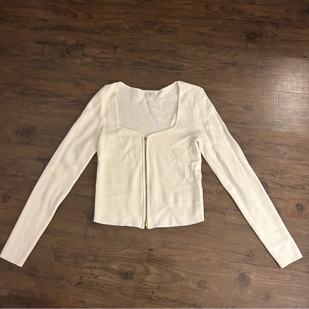Abercrombie & Fitch Square Neck White Double Zip Knit Top